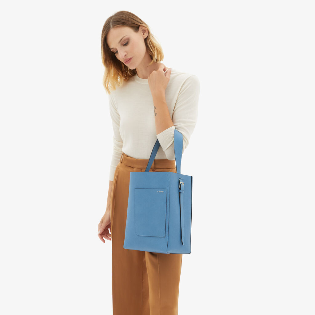 Valextra Borsa a secchiello da Donna Media in Pelle Azzurra | Valextra Soft Saldi