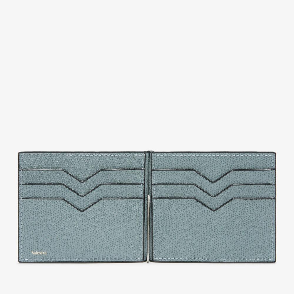Valextra Portafoglio con fermasoldi in Pelle Azzurra cerulea | Valextra Milano Moda