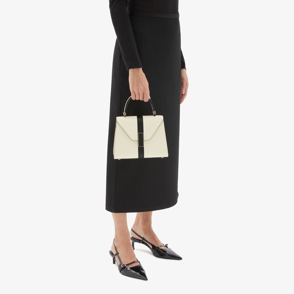 Valextra Borsa a mano Donna Lusso Pelle Bianca e Nera | Valextra Iside Qualità Garantita