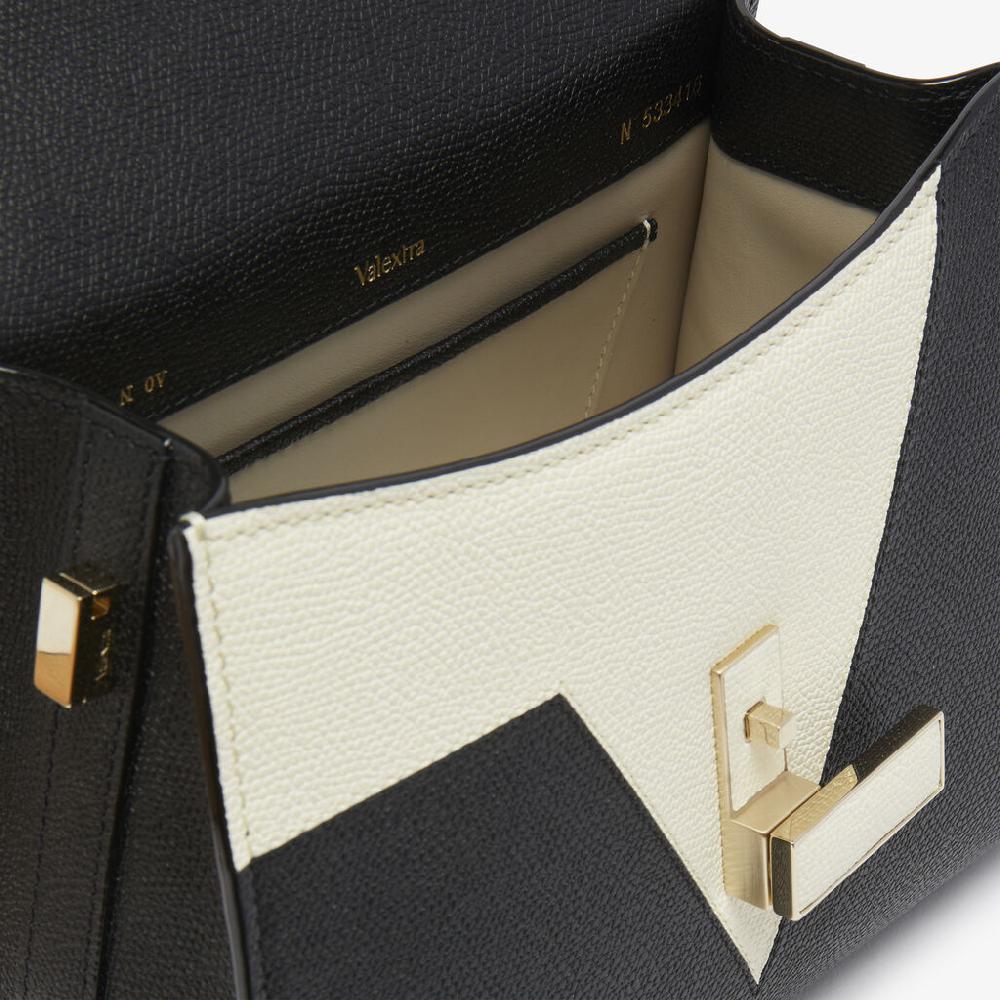 Valextra Borsetta a mano Mini Nera con intarsi geometrici | Valextra Iside Negozi Online