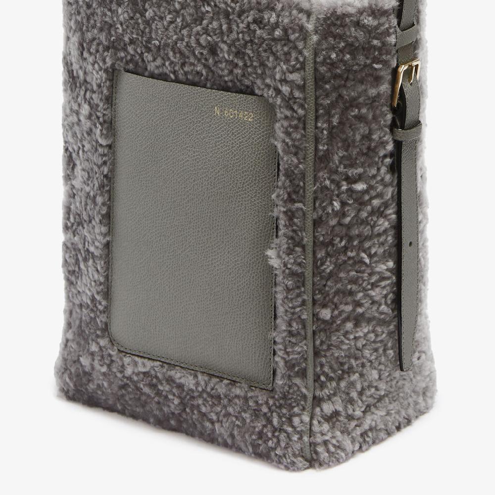 Valextra Borsa a secchiello da Donna Mini Shearling Grigia | Valextra Soft Consegna Veloce
