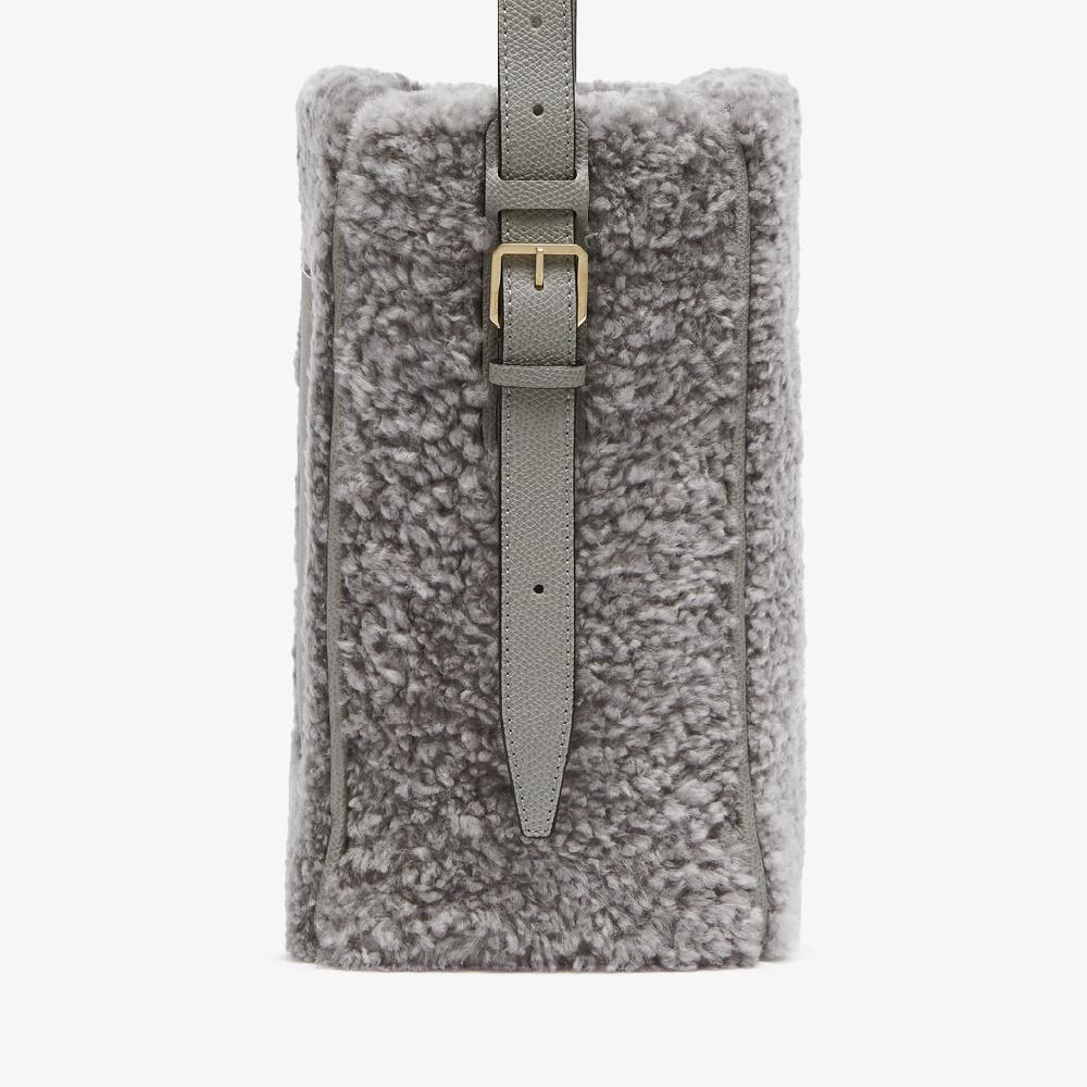 Valextra Borsa a secchiello da Donna Mini Shearling Grigia | Valextra Soft Consegna Veloce