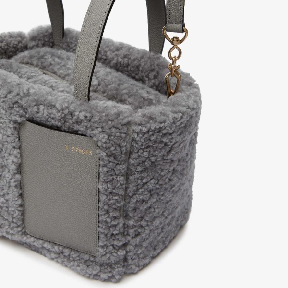 Valextra Borsa a secchiello da Donna in Shearling Grigia | Valextra Soft Promozione Limitata