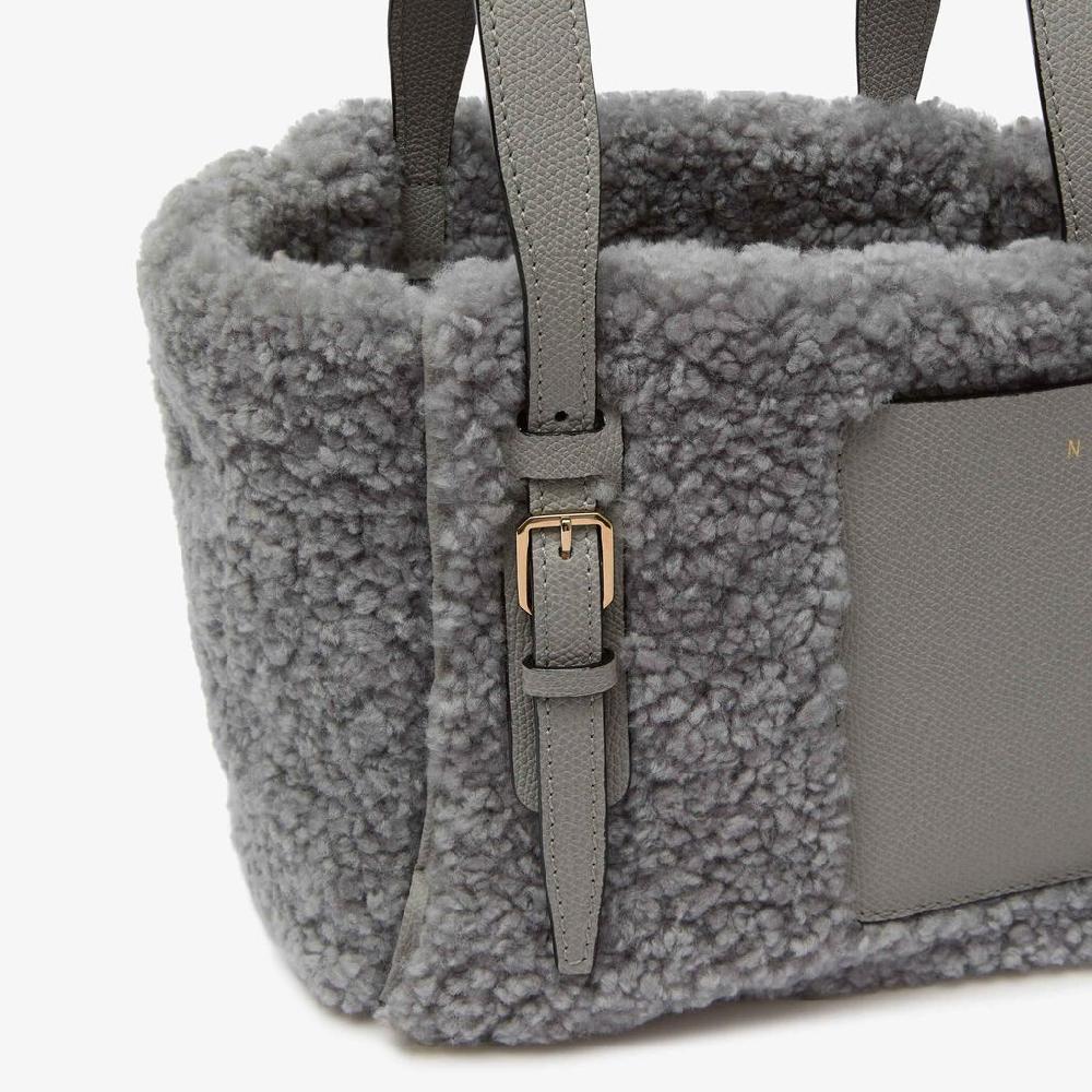 Valextra Borsa a secchiello da Donna in Shearling Grigia | Valextra Soft Promozione Limitata