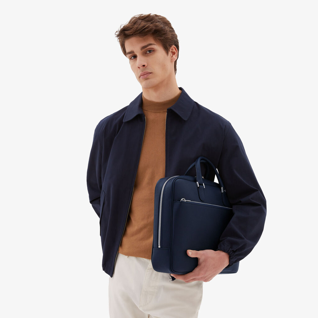 Valextra Borsa business Media in Pelle Blu | Valextra Avietta Sottocosto