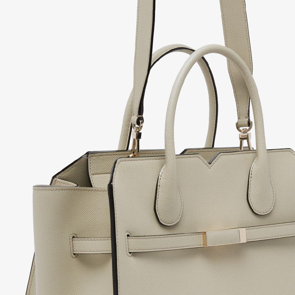 Valextra Borsa A Due Manici Milano Media | Pelle di vitello Millepunte Soft | Grigio Lino | Valextra Italia