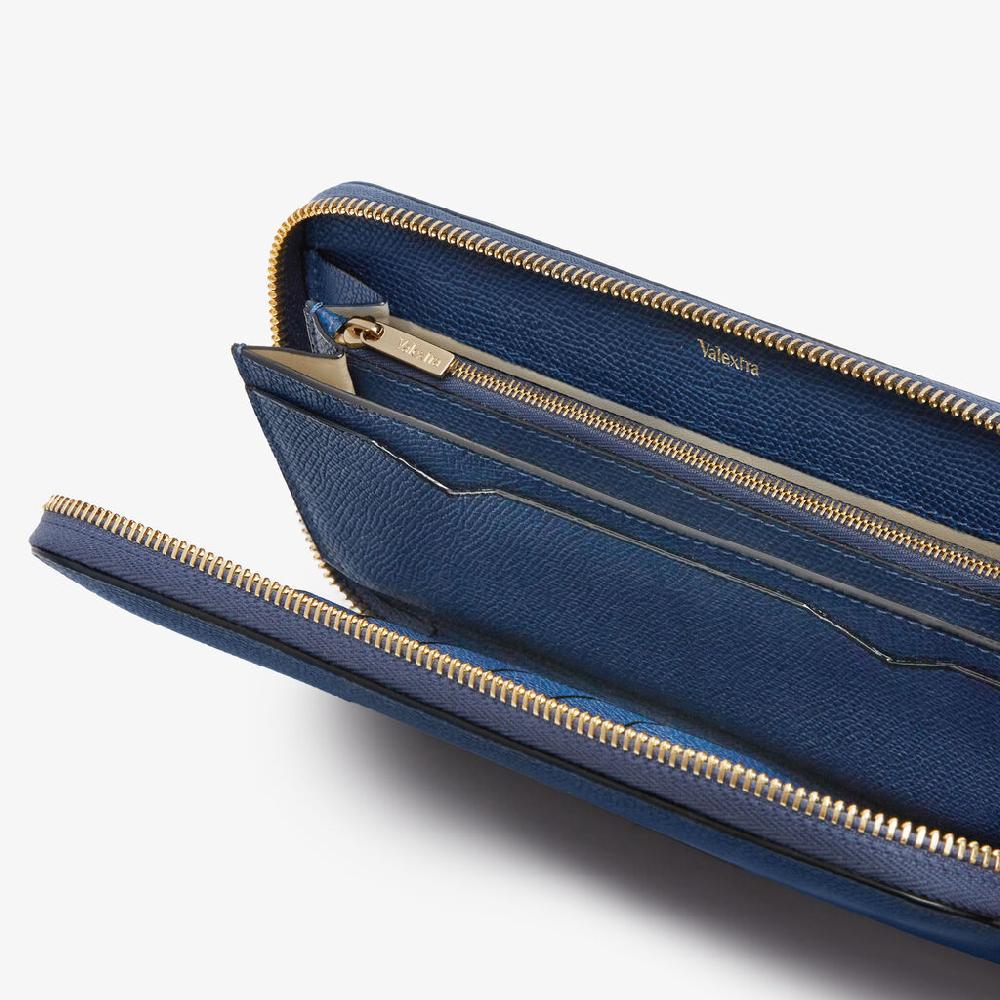 Valextra Portafoglio da Uomo in Pelle Blu Zaffiro | Valextra Zip Around Sottocosto