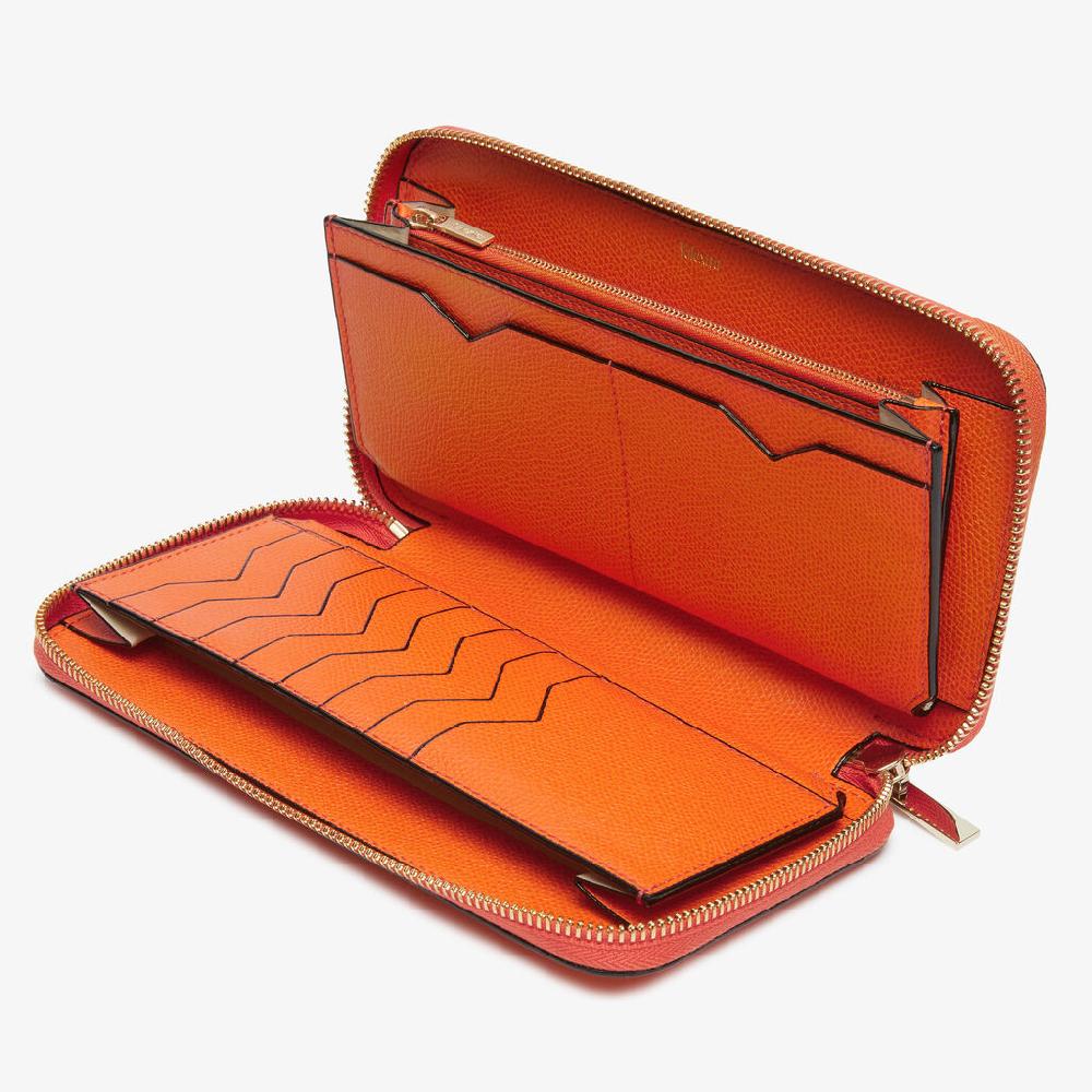 Valextra Portafoglio da Donna in Pelle Arancione | Valextra Zip Around Convenienza