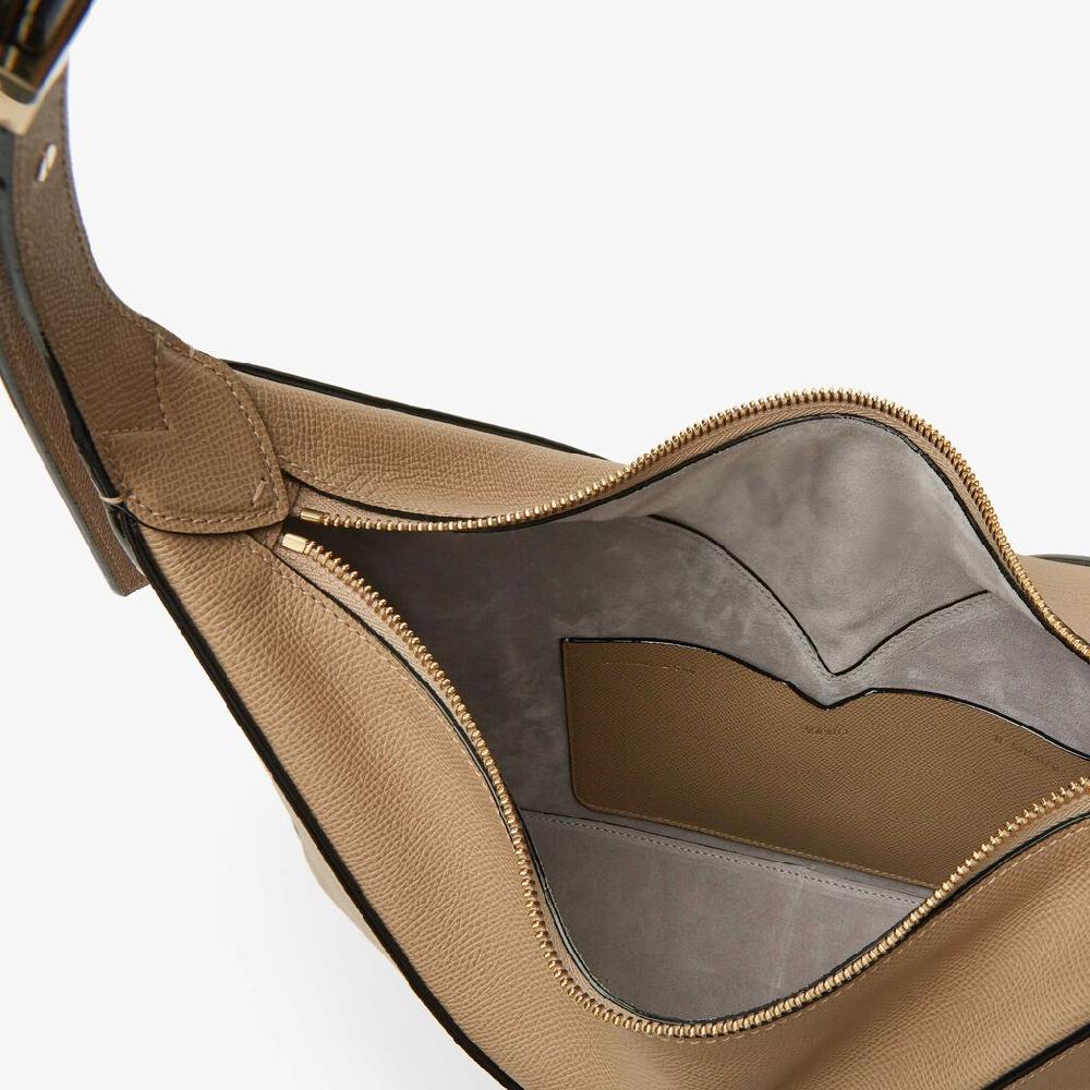 Valextra Borsa hobo da Donna di Lusso in Pelle rigida Beige | Valextra Vivi Saldi Di Fabbrica