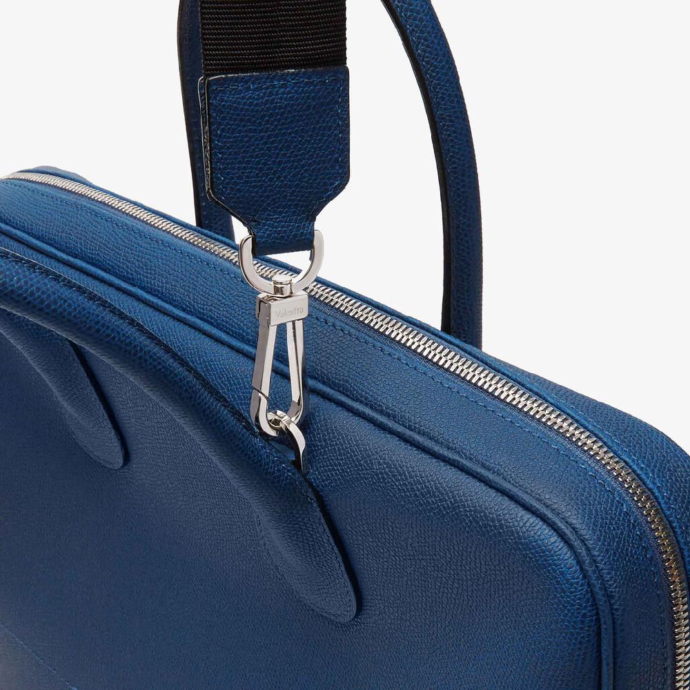 Valextra Borsa da computer Uomo in Pelle Blu Zaffiro | Valextra My Logo Nuova