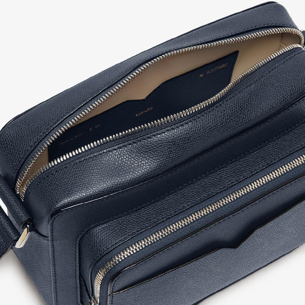 Valextra Borsetta Reporter in Pelle Blu con zip | Valextra V-Line Italia