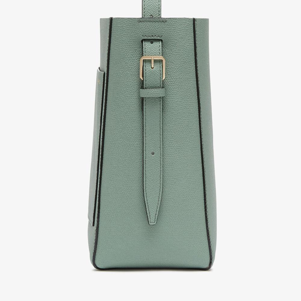 Valextra Borsa a Secchiello Soft Mini | Pelle di vitello Millepunte | Verde Eucalipto | Valextra Qualità Garantita