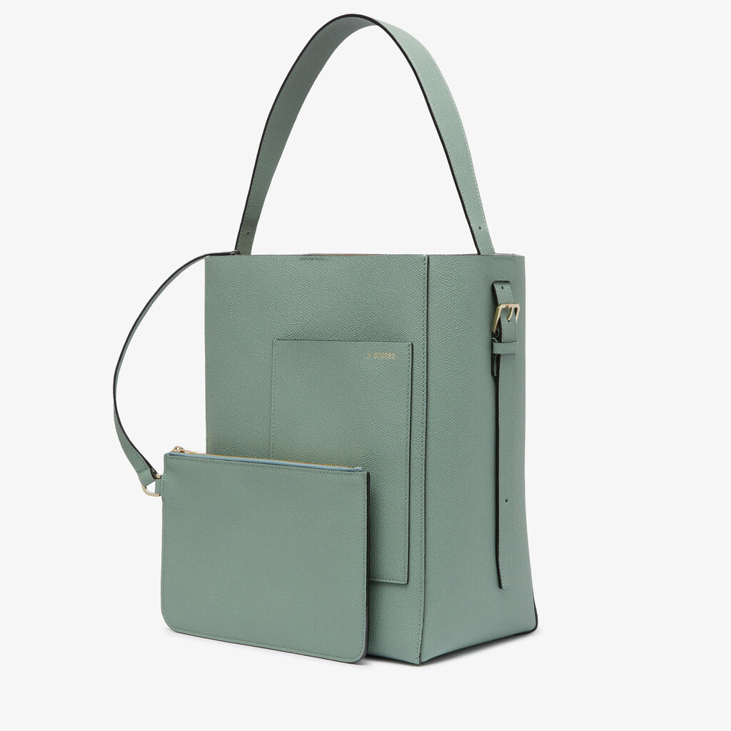 Valextra Borsa a Secchiello Soft Media | Pelle di vitello Millepunte | Verde Eucalipto | Valextra Negozi Online