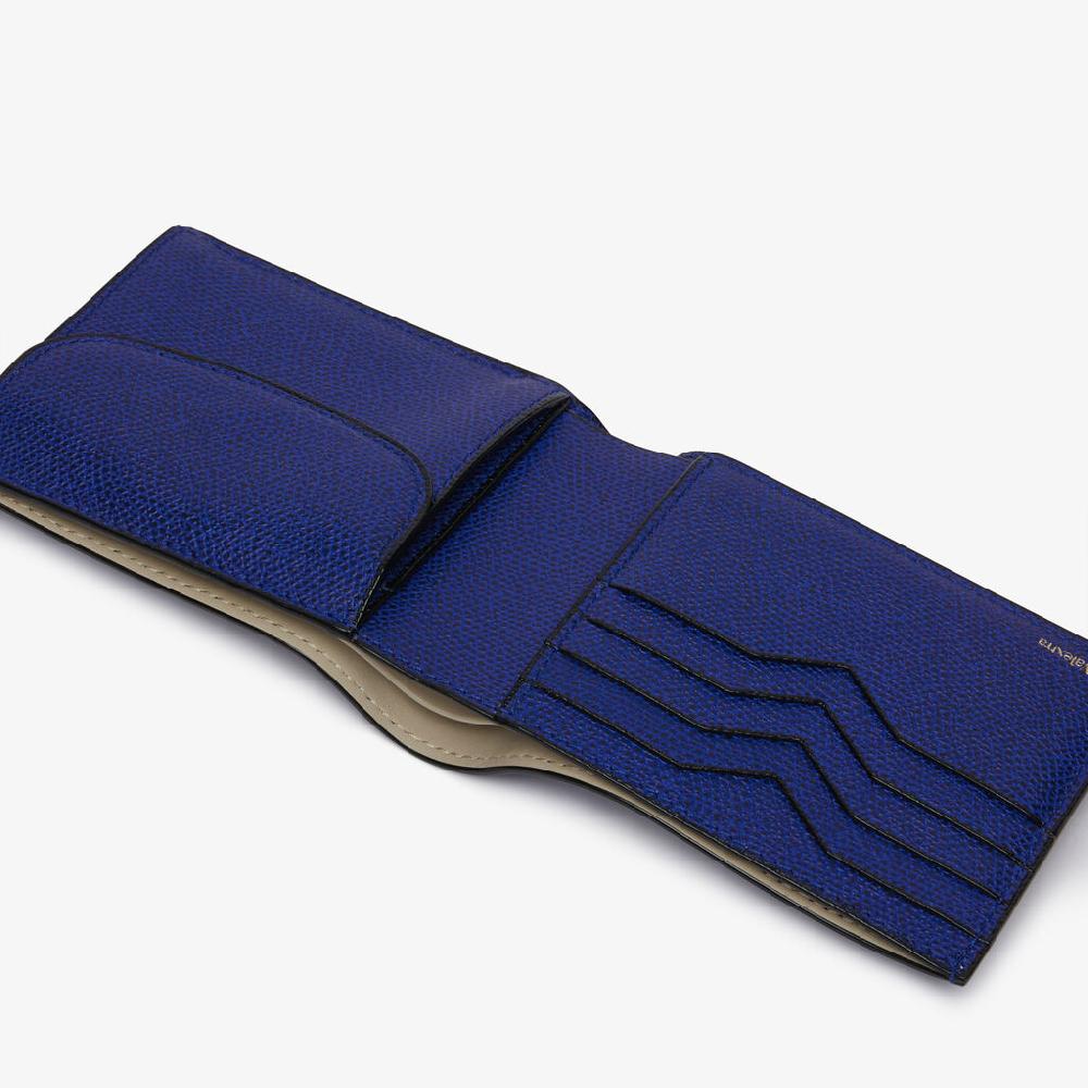 Valextra Portafoglio Bifold in Pelle Blu con portamonete | Valextra Shopping Online