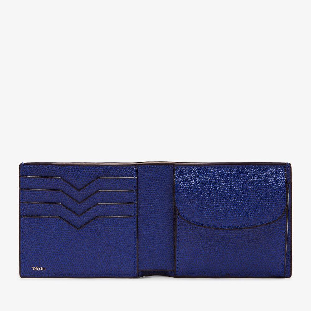 Valextra Portafoglio Bifold in Pelle Blu con portamonete | Valextra Shopping Online