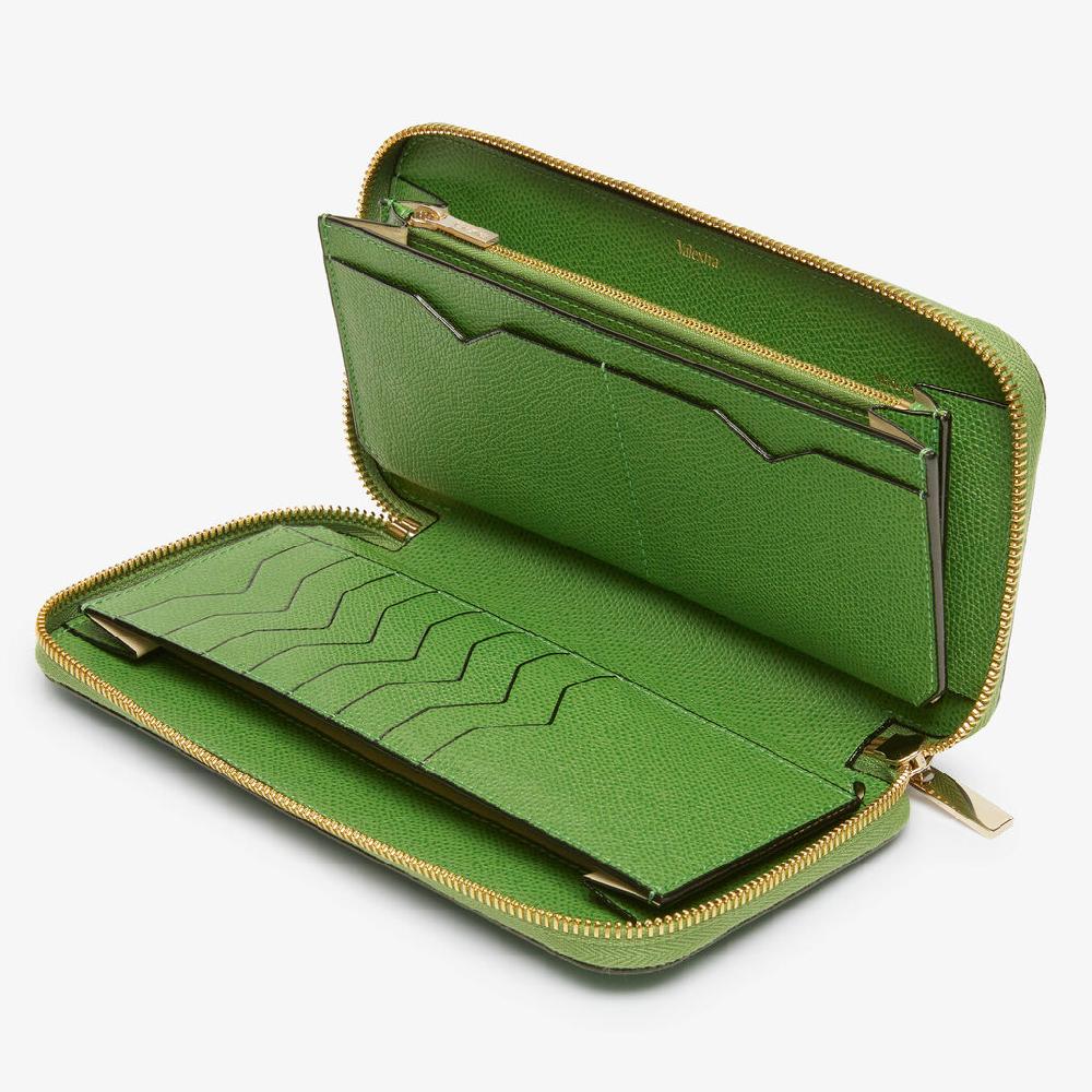 Valextra Portafoglio da Donna di Lusso in Pelle Verde | Valextra Zip Around Novità