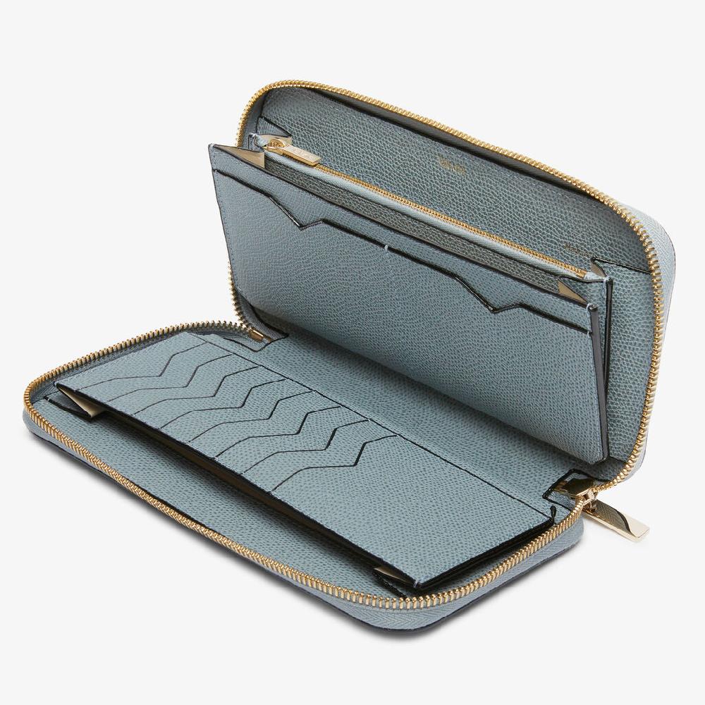 Valextra Portafoglio da Donna di Lusso in Pelle Azzurra | Valextra Zip Around Offerta