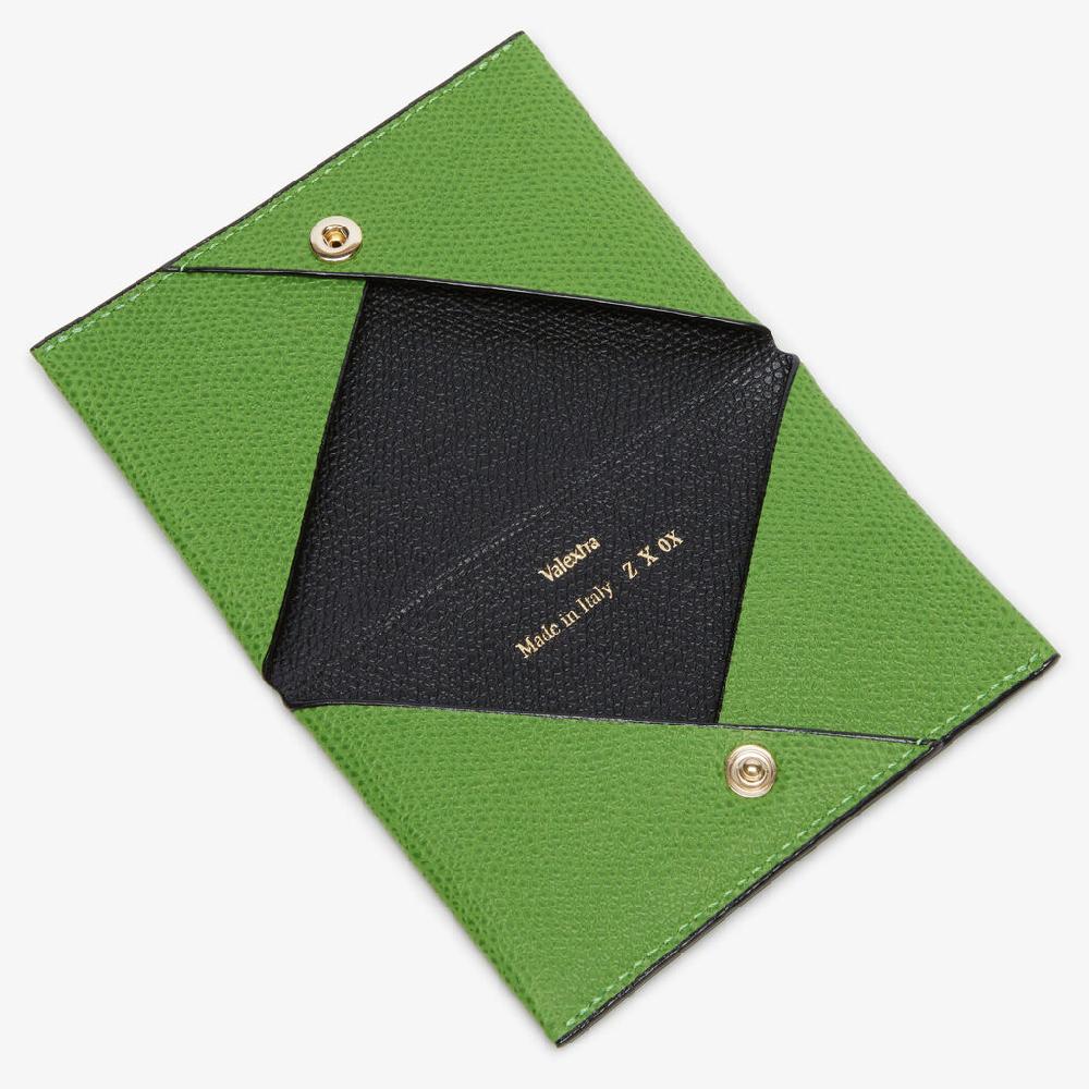 Valextra Porta carte con Bottone di Lusso in Pelle Verde e Nera | Valextra Fino al 50% di sconto