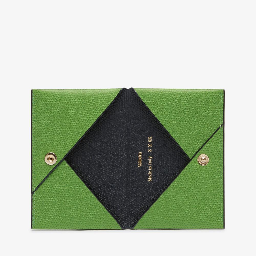 Valextra Porta carte con Bottone di Lusso in Pelle Verde e Nera | Valextra Fino al 50% di sconto