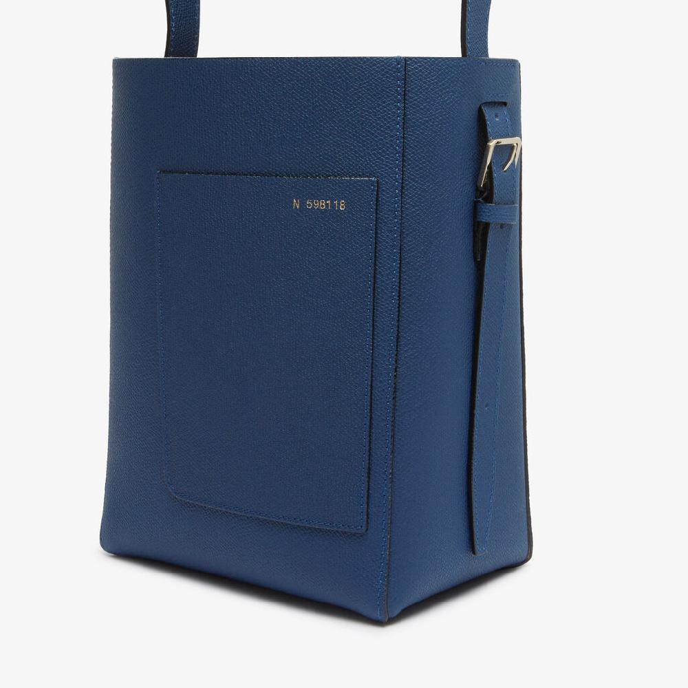 Valextra Borsa a secchiello da Donna in Pelle Blu Zaffiro | Valextra Soft Vendita Calda