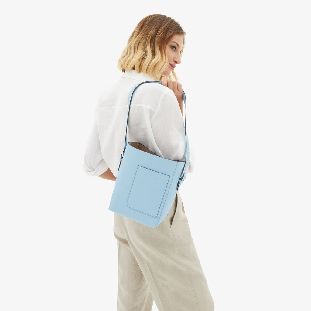 Valextra Borsa a secchiello da Donna Mini in Pelle Blu | Valextra Soft Vendita Economica