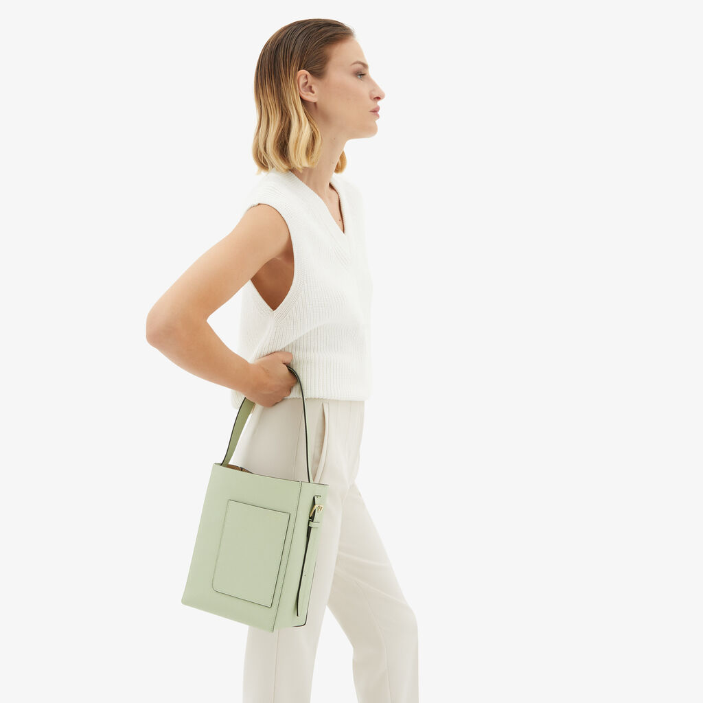 Valextra Borsa a secchiello da Donna Mini in Pelle Verde | Valextra Soft Qualità