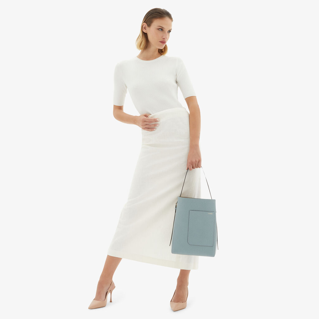 Valextra Borsa a secchiello da Donna in Pelle Azzurra | Valextra Soft Promozione