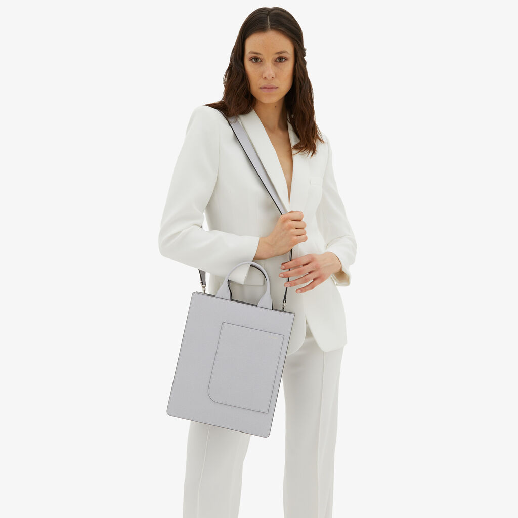 Valextra Borsa Mini in Pelle Grigia con tasca esterna | Valextra Boxy Consegna Veloce