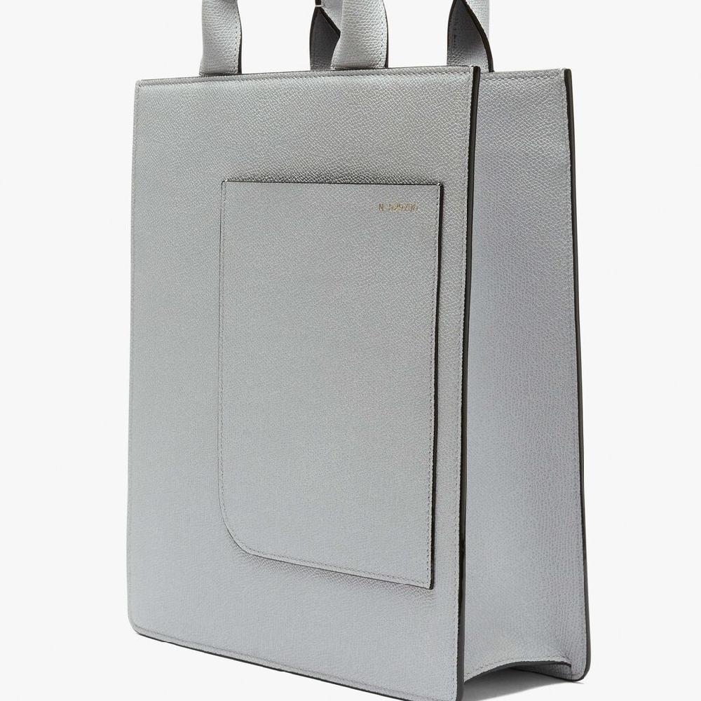 Valextra Borsa Mini in Pelle Grigia con tasca esterna | Valextra Boxy Consegna Veloce