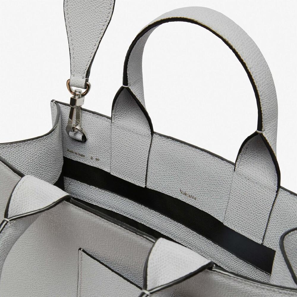 Valextra Borsa Mini in Pelle Grigia con tasca esterna | Valextra Boxy Consegna Veloce