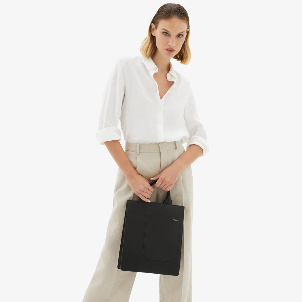 Valextra Borsa a mano da Donna di Lusso in Pelle Nera | Valextra Boxy Shopping Online