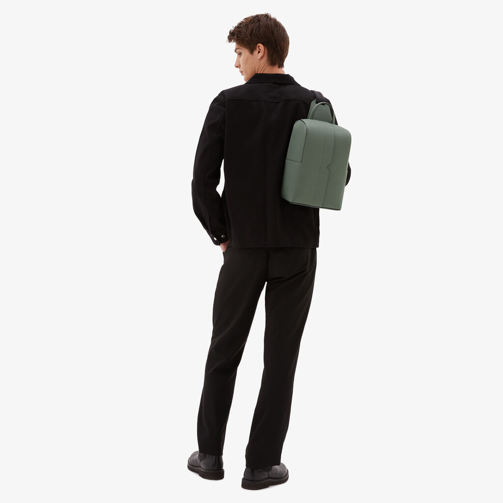 Valextra Zaino da Uomo in Pelle Verde di Lusso | Valextra V-Line Saldi Di Fabbrica