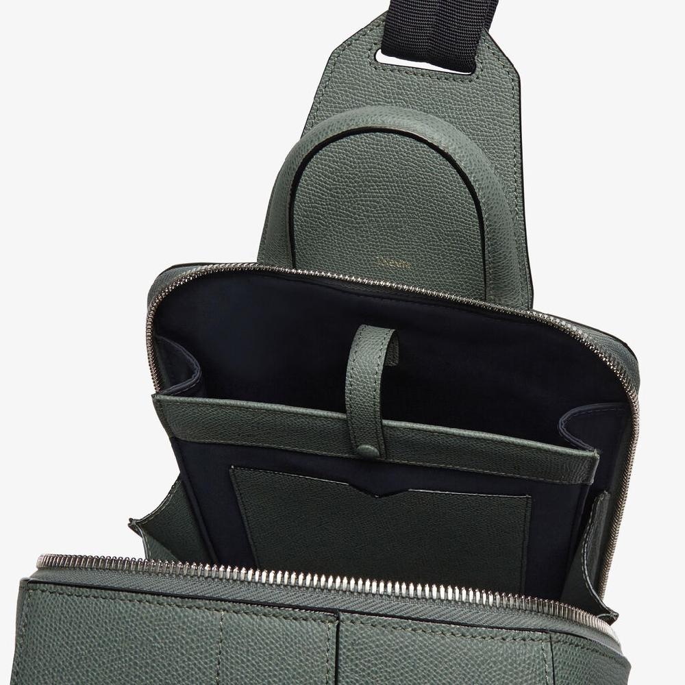 Valextra Zaino da Uomo in Pelle Verde di Lusso | Valextra V-Line Saldi Di Fabbrica