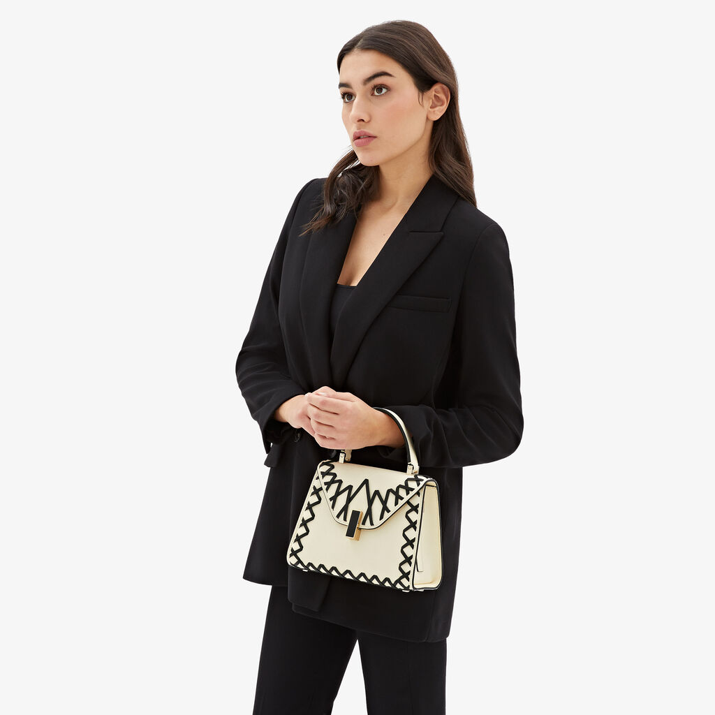Valextra Borsa a mano Donna in Pelle Bianca con filo Nero | Valextra Iside Soddisfazione Garantita