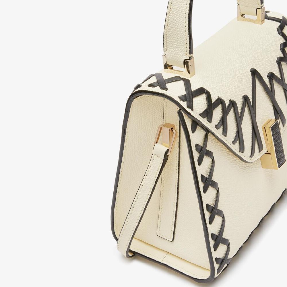 Valextra Borsa a mano Donna in Pelle Bianca con filo Nero | Valextra Iside Soddisfazione Garantita