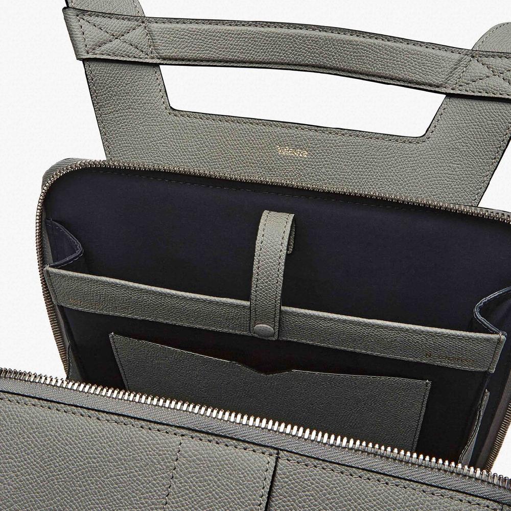 Valextra Zaino da Uomo di Lusso in Pelle rigida Grigia | Valextra V-Line Promozione