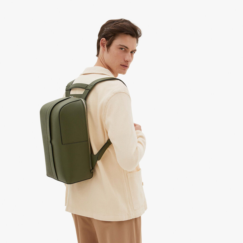 Valextra Valextra V-Line: Zaino elegante da lavoro in Pelle Verde Militare Spedizione Gratuita