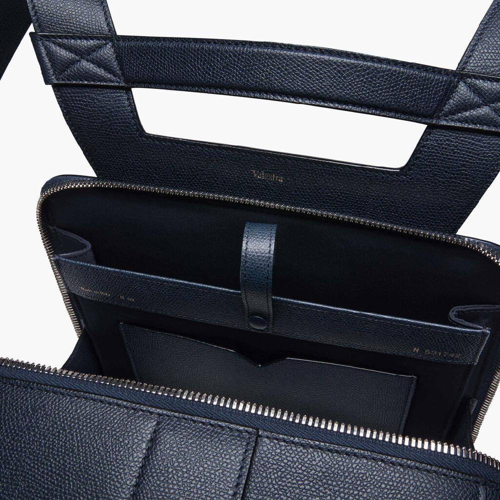 Valextra Zaino porta PC e tablet in Pelle Blu | Valextra V-Line Soddisfazione Garantita