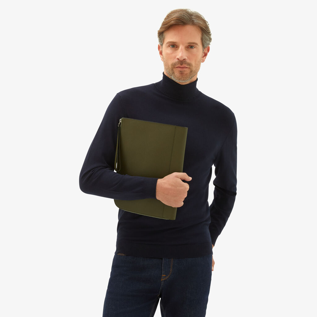 Valextra Portfolio da Uomo in Pelle Verde Militare | Valextra My Logo Acquista Ora