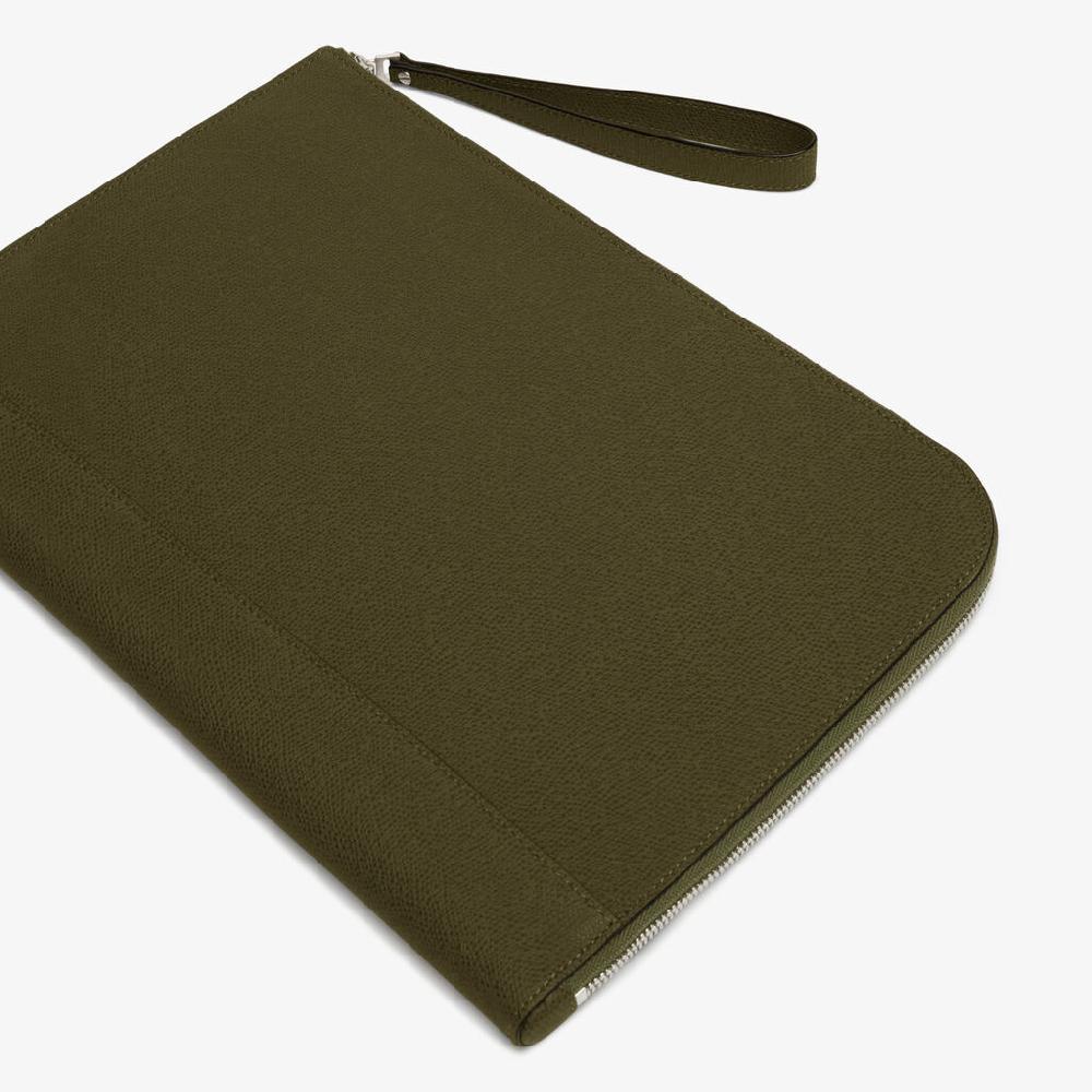 Valextra Portfolio da Uomo in Pelle Verde Militare | Valextra My Logo Acquista Ora