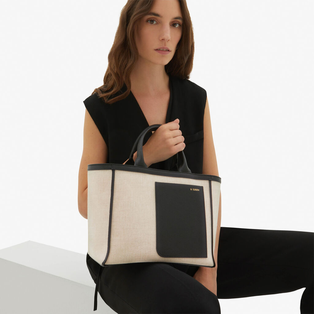 Valextra Shopping bag in canvas Mini in Tela Marrone | Valextra In Linea