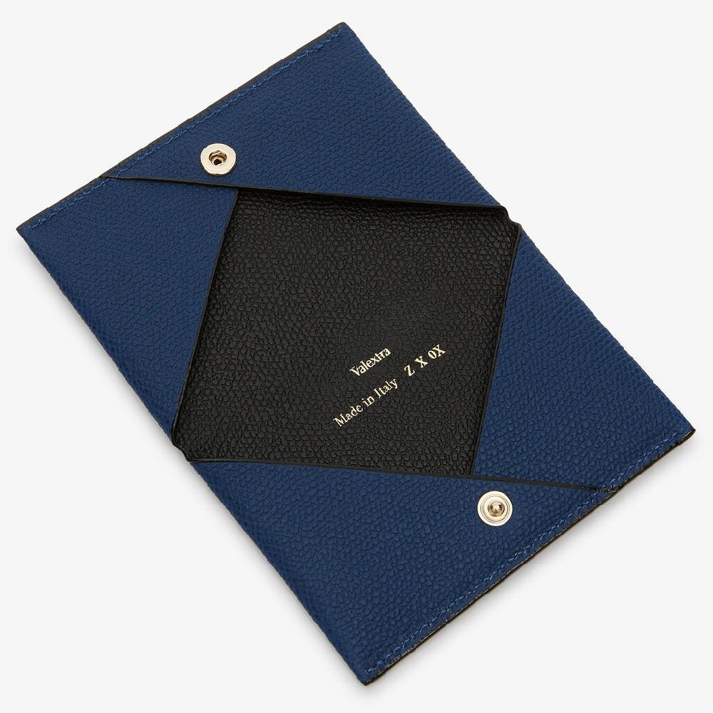 Valextra Porta carte da Donna in Pelle Blu Zaffiro e Nera | Valextra Consegna Veloce