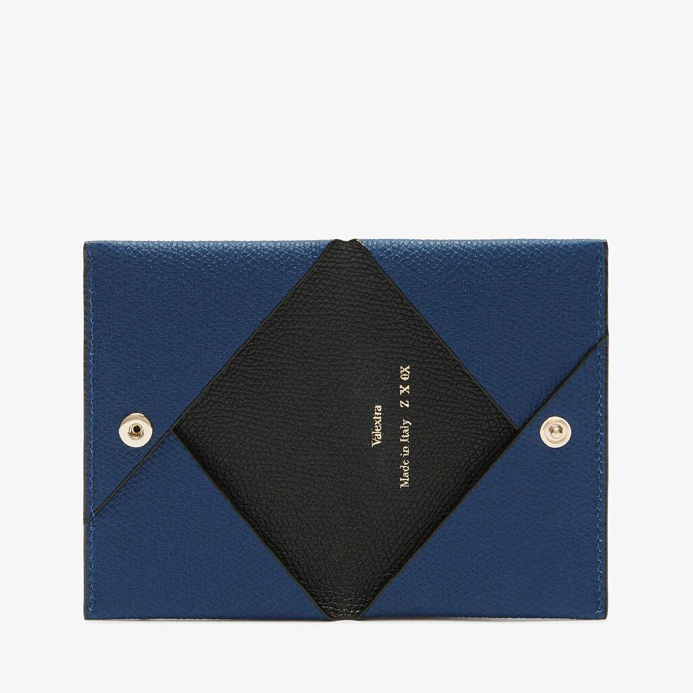 Valextra Porta carte da Donna in Pelle Blu Zaffiro e Nera | Valextra Consegna Veloce