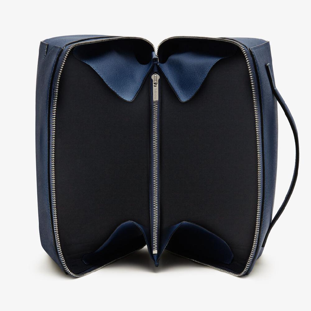 Valextra Beauty case da viaggio di Lusso in Pelle Blu | Valextra V-Line Shopping Online