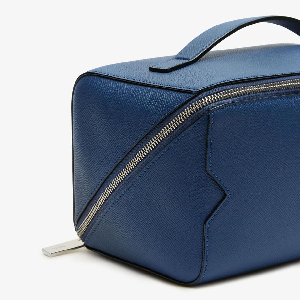 Valextra Beauty case da viaggio di Lusso in Pelle Blu | Valextra V-Line Shopping Online