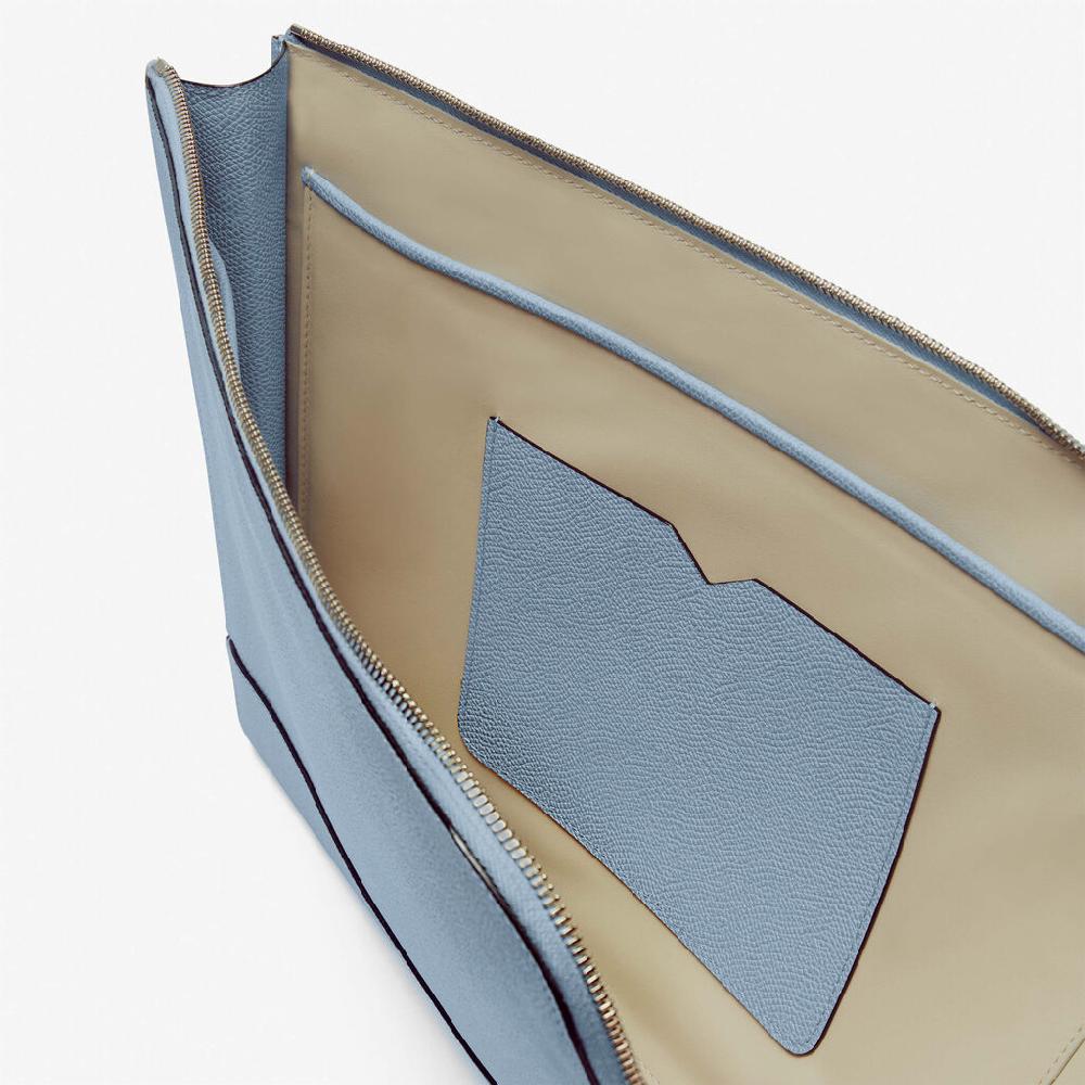 Valextra Pochette piatta portadocumenti in Pelle Azzurra | Valextra My Logo Presa