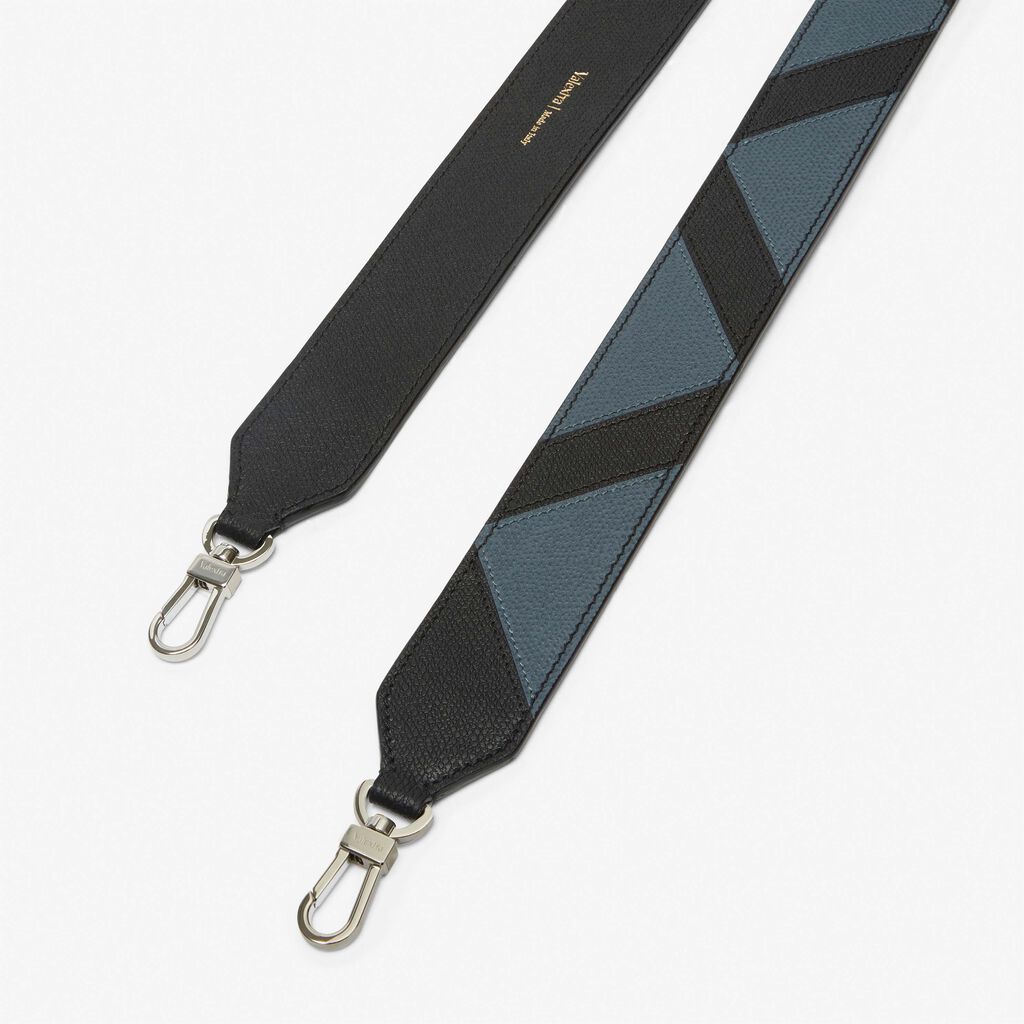 Valextra Tracolla Intarsia in Pelle Grigia e Nera con ganci | Valextra Offerta