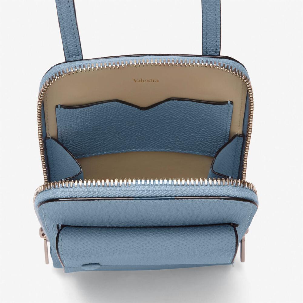 Valextra Porta telefono in Pelle Azzurra con tracolla | Valextra Pocket In Linea