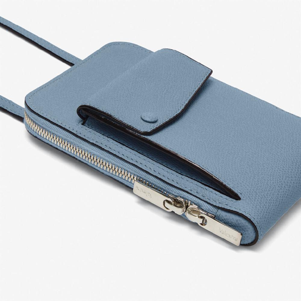 Valextra Porta telefono in Pelle Azzurra con tracolla | Valextra Pocket In Linea