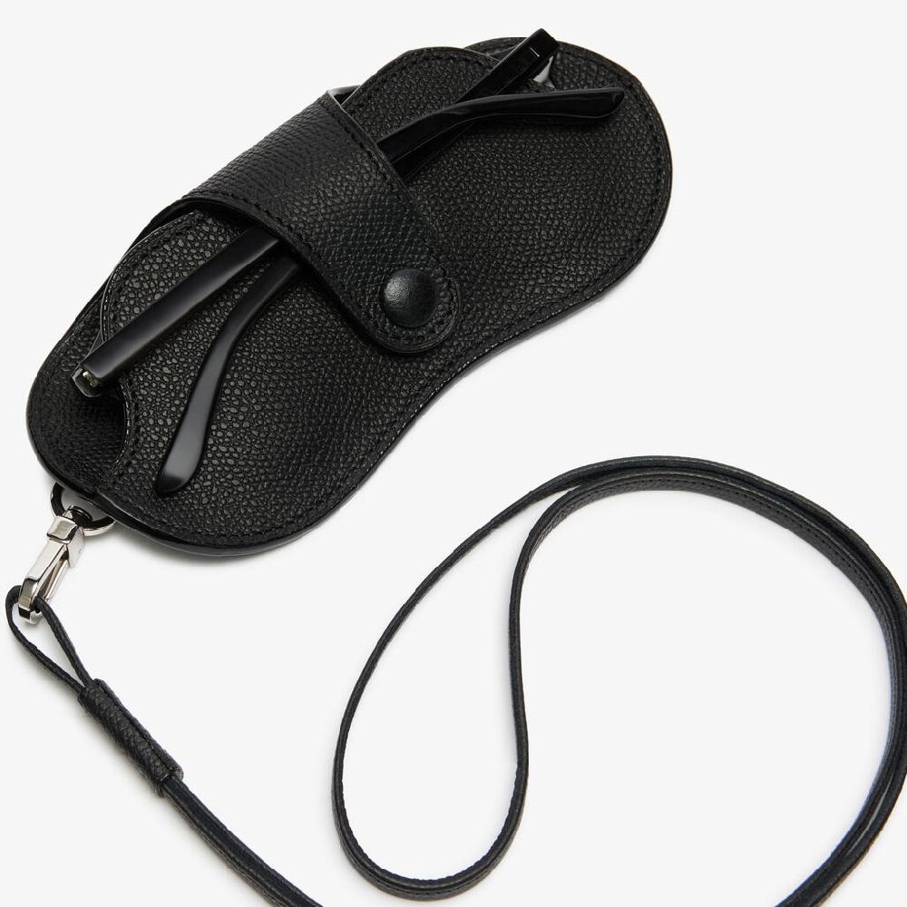 Valextra Custodia per occhiali in Pelle Nera con tracolla | Valextra Liquidazione